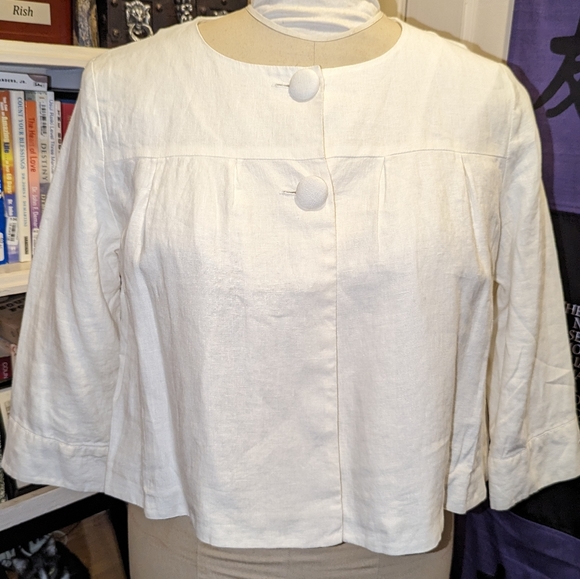 Spiegel Short Jacket size 16 lightweight linen cotton lined off-white - Picture 1 of 8